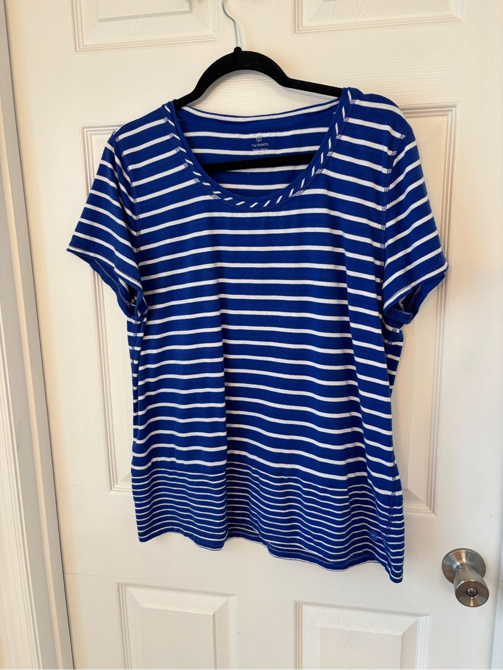 Talbots Royal Blue and White Striped Short Sleeve Tee